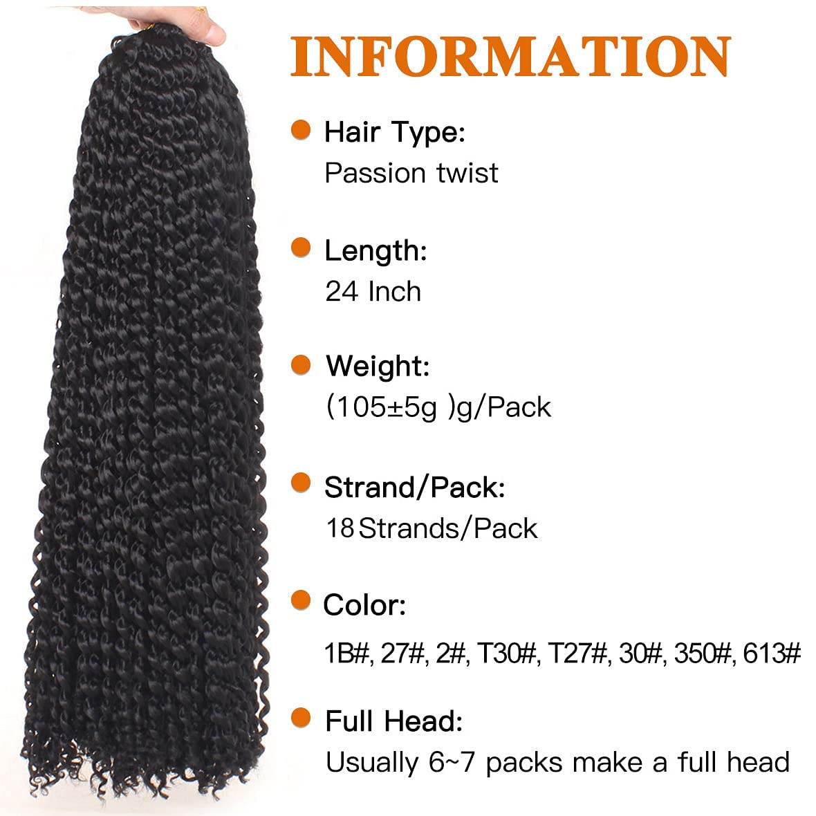 24 Inch Passion Twist Hair 7 Packs Natural Black Water Wave Crochet Braids Hair for Butterfly Locs Crochet Hair Synthetic Braiding Hair Extensions for Women (24 Inch,1B#)