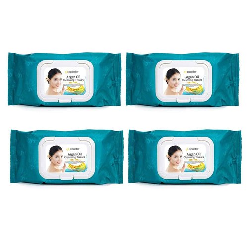 Epielle Argan Oil Makeup Remover Wipes, Gentle Daily Facial Cleanser Towelettes, Remove Dirt, Oil & Waterproof Mascara, Stocking Stuffers, Thanksgiving Essentials, 60 Count (Pack of 4)