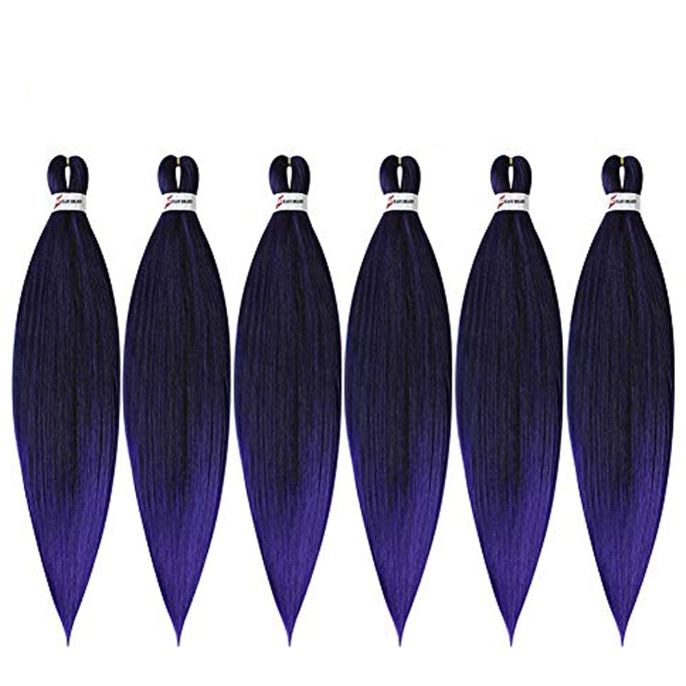 MSBELLE 26inch Pre Stretched Braiding Hair 6 Packs/lot Prestretched Braiding Hair Extensions 100g/Pack Pre Streteched Ombre Hot Water Setting Braids Hair Black to Purple(26inch Black to Purple)