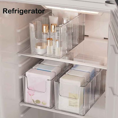 YIEZI 2 Pack Extra Thick Acrylic Makeup Organizer with Removable Dividers - Waterproof Bathroom Storage for Sheet Masks/Essences/Cosmetics, Clear Visible Design, Space-Saving Vanity Organizer