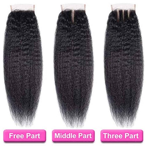 OLFORY 5x5 HD Lace Closure Kinky Straight Human Hair Yaki Straight 12A Brazilian Virgin Remy Frontal With Bundles 100% Human Hair 14 Inch