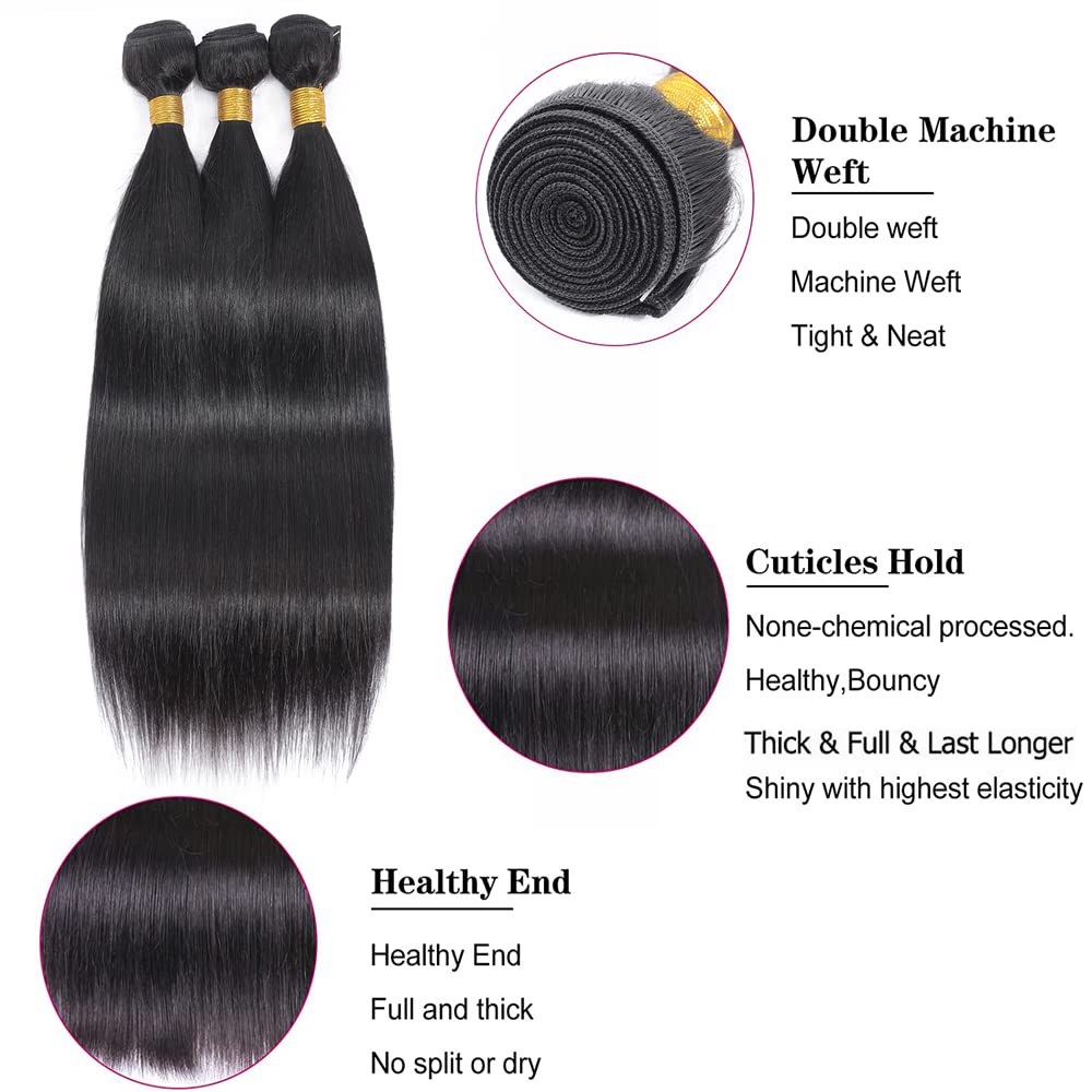 20 20 20 inch Straight Human Hair Bundles Natural Black Color Brazilian Straight Bundles Human Hair Unprocessed Virgin Hair 3 Bundles Straight Hair Bundles