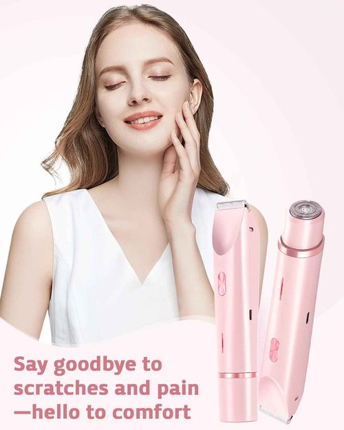 Bikini Trimmer for Women, Dual-Head Women's Electric Razor, 2-in-1 Electric Shaver for Women Pubic Hair/Legs/Arms/Underarm/Face, IPX7 Waterproof Wet/Dry Use (Rose Pink)