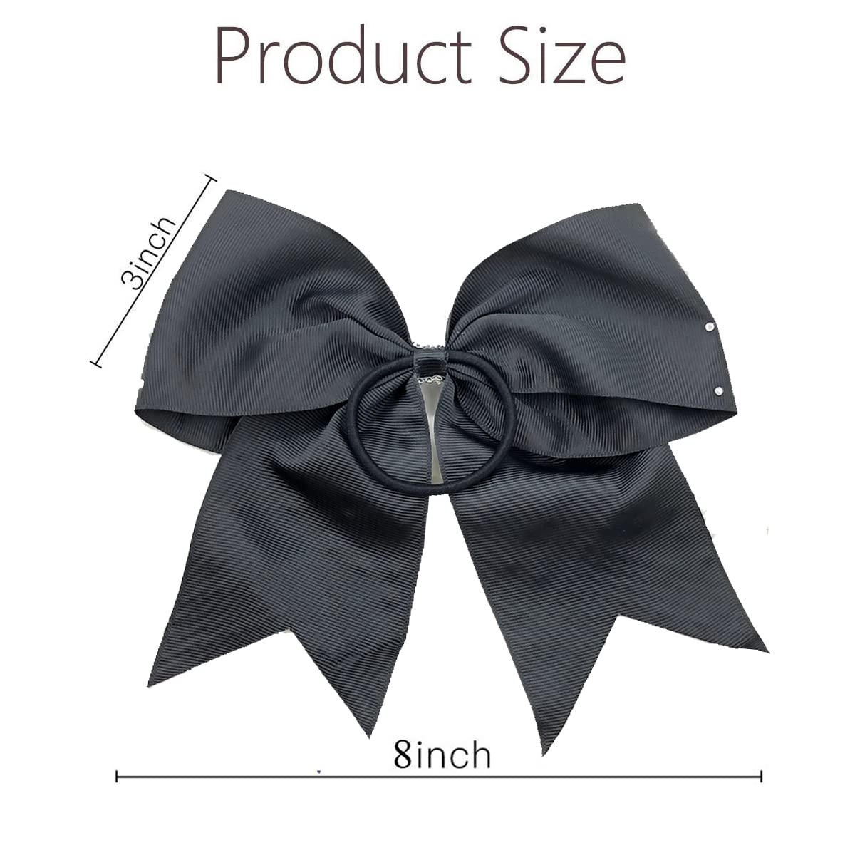 Hipcheer 12PCS 8" Rhinestones Large Cheer Hair Bows for Girls, Hand-made Grosgrain Ribbon Hair Accessories for Teen Girls Softball Cheerleader Sport (Black)