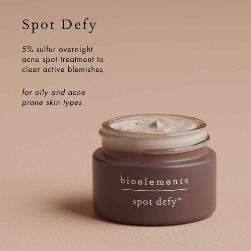 Bioelements Spot Defy - 0.5 fl oz - 5% Sulfur Overnight Acne Spot Treatment to Clear Active Blemishes - Vegan, Gluten Free - Never Tested on Animals