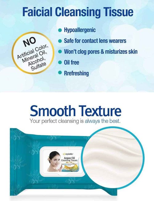Epielle Argan Oil Makeup Remover Wipes, Gentle Daily Facial Cleanser Towelettes, Remove Dirt, Oil & Waterproof Mascara, Stocking Stuffers, Thanksgiving Essentials, 60 Count (Pack of 4)