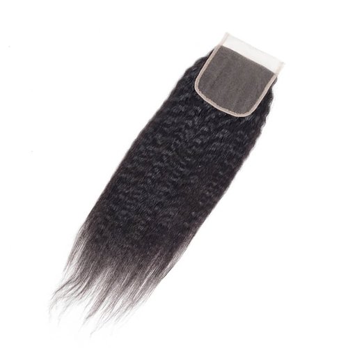 LINYINGYH Human Hair Kinky Straight Yaki Closure 14 Inch Brazilian Virgin Hair Remy 4x4 Lace Closure Free Part 150% Density Light Brown Lace Baby Hair Natural Color