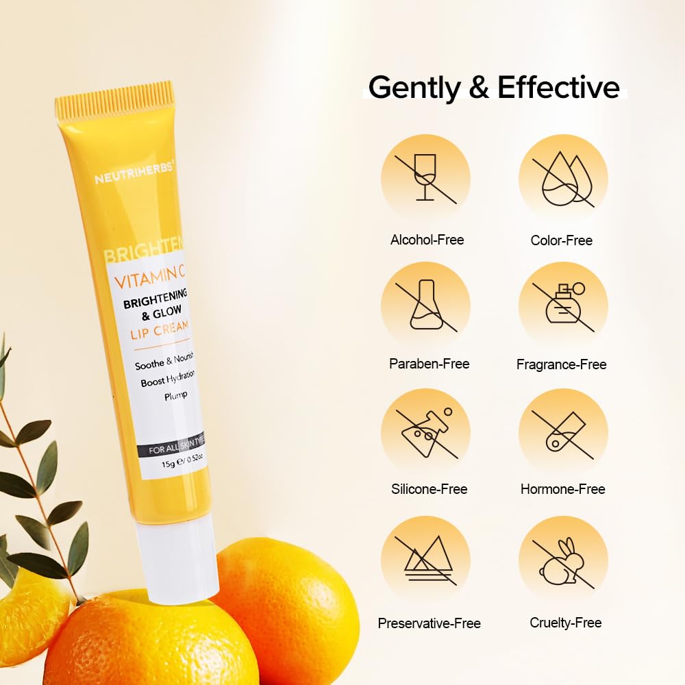 NEUTRIHERBS Lip Cream, Vitamin C Lip Balm to Nourish and Soothes Dry, Cracked Lips,Repair Chapped Lips with Squalane, Portable Lip Treatment - 0.52oz