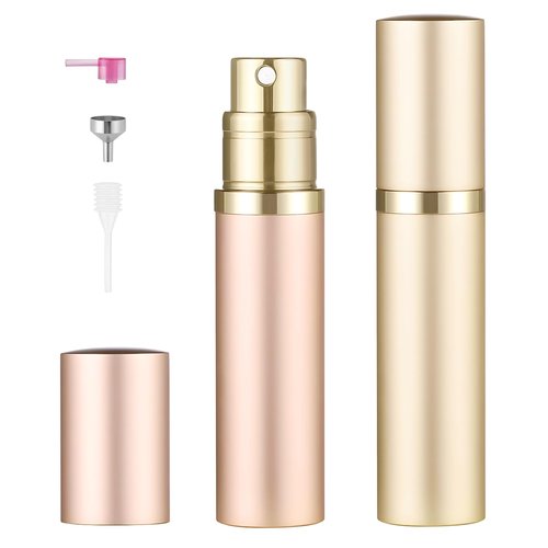 Squway 2PCS Perfume Travel Refillable Bottle, 5ml Cologne Travel Bottle, Atomizer Sprayer for Perfume, Mini Cologne Dispenser Empty Fragrance Spray for Women, Men, Gift (Cham Gold & Rose Gold)