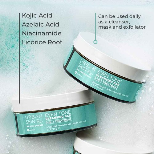 Urban Skin Rx 2-Pack Even Tone & Clear Skin Cleansing Bar Duo | Helps Diminish Look of Dark Spots & Blemishes, Removes Excess Oil, 3-in-1 Daily Cleanser, Exfoliant & Mask Includes (2) 2.0 Oz Bars
