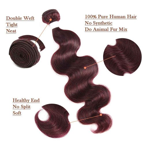 REMY HAIR 99j Bundles Body Wave Human Hair Bundles Red Burgundy Hair Extension 1 Bundle16 Inch Unprocessed Brazilian Virgin Human Hair for Black Women Body Wave Bundles