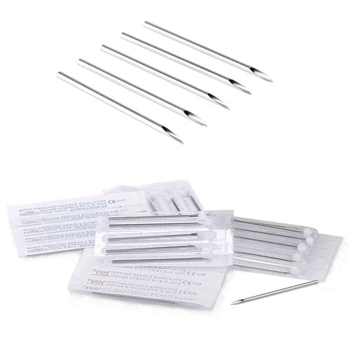 ZS 100pcs Body Piercing Needles - Ear Navel Nose Lip Nipple Piercing, 14G, 15G, 16G, 18G, 20G, Disposable Professional Body Piercing Needles Tool, Tattoo Supplies (20G)