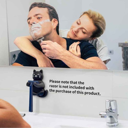 Pishovi Cat Holder Shaver Organizer, Black Cat Bathroom Decor Razor Holder Wall Mount, Valentine's Day Birthday Gifts for Women Boyfriend Girlfriend, Emotiona Gifts for Wife Husband Dad Mom Cat Lover