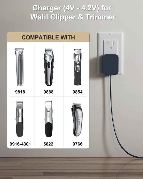 FGIEU 4V Charger Compatible with Wahl 9818L 9818 9888L 9854L 9876L 9685 Trimmer for Groomer Clipper S004mu0400090 9854-600 97581-405 9867-300 79600-2101 97581-1105 Replace Wahl Trimmer Power Cord.