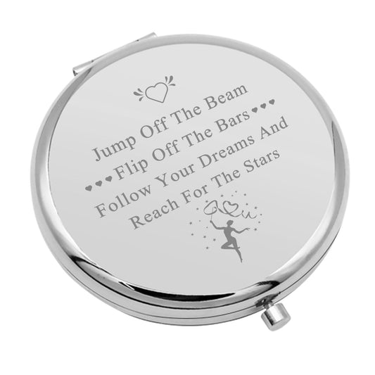 Gymnastics Gifts for Girls Travel Makeup Mirror Inspirational Gifts Gymnasts Inspirational Gifts Gymnastic Coach Gifts for Women Compact Makeup Mirror Birthday for Her (Silver)