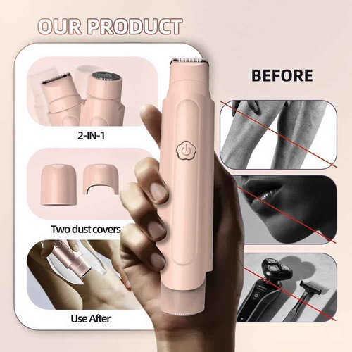 2 in 1 Women's Electric Shaver, Dual Head Bikini Hair Trimmer, IPX6 Waterproof, Wet & Dry, Bikini Underarm Leg Arm Body Facial Epilator. (Pink)