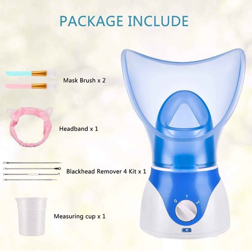Face Steamer for Facial Deep Cleaning, Facial Steamer for Face, 2 Modes Facial Steamer for Unclogs Pores, Hydrating, Blue(Include Blackhead Remover Kit, Mask Brush, Headband)
