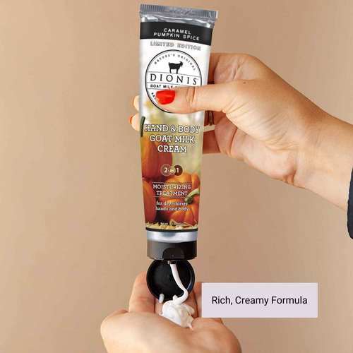 Dionis Goat Milk Skincare Caramel Pumpkin Spice Scented Lotion (8.5 oz) and Hand & Body Cream (3.3 oz) Bundle