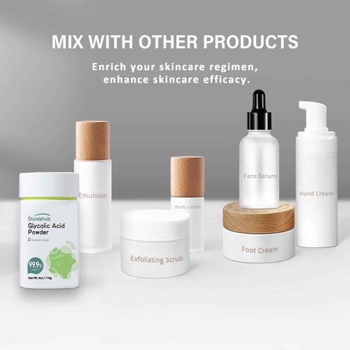 Sturelehub Glycolic Acid Powder, 4OZ / 116g, 99.9% Purity, Cosmetic Grade, DIY Glycolic Acid Mask, Make Your Own Glycolic Acid Lotion and Serum, Glycolic Acid Powder For Homemade Cosmetics