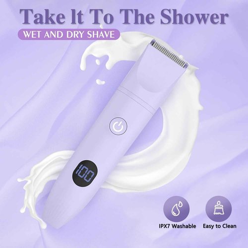 3-in-1 Bikini Trimmer for Women, IPX7 Waterproof Electric Shaver for Women-Rechargeable Electric Razors for Pubic, Facial & Body Hair Trimmer with LED Display, Travel Kit & Painless Blades (Purple)