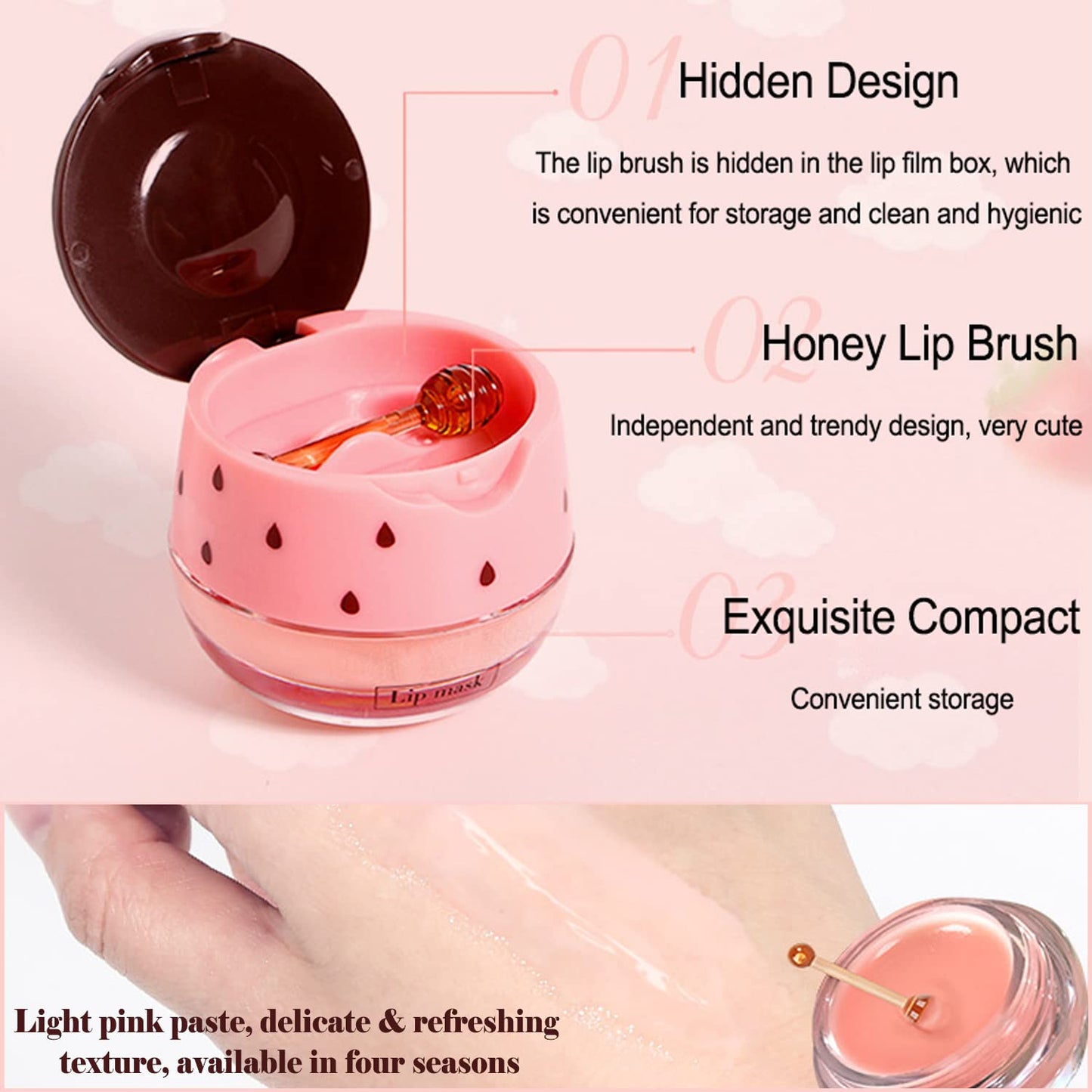 Strawberry Sleeping Lip Mask,Bee Lip Balm Lip Mask Honey Pot Propolis Moisturizing Lip Balm with Stick,Plumping Lip Hydrating Prevention Dry& Cracked Lip Scrubs Exfoliato Lip Wrinkle Care(Strawberry)