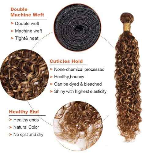 Honey Blonde Water Wave Bundles Ombre Human Hair 3 Bundles 14 16 18 Inch Unprocessed Brazilian Virgin Blonde Water Wave Bundles Human Hair Extensions P4/27 Water Wave Bundles