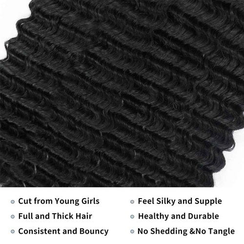 Deep Wave Bundles Human Hair 18 Inch 1 Bundle Human Hair 12A 100% Unprocessed Brazilian Virgin Hair Curly Weave Bundles Real Human Hair Extensions Natural Black