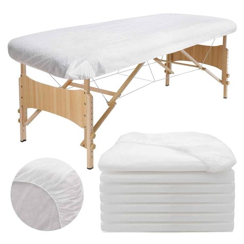 Rngwaper 50PCS Disposable Fitted Massage Table Sheets, Heavy Duty Elastic Disposable Bed Cover, Breathable Disposable Fitted Sheets for Spa White Non Woven Fabric 36 x 85 Inch
