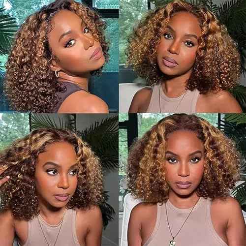 Deep Wave Lace Front Wigs Human Hair 13x4 Honey Blonde Deep Curly Human Hair wig 220% Density Ombre Deep Wave 4/27 Highlight Lace Front Wigs Wet And Wavy Water Wave Wig for Women 18 Inch