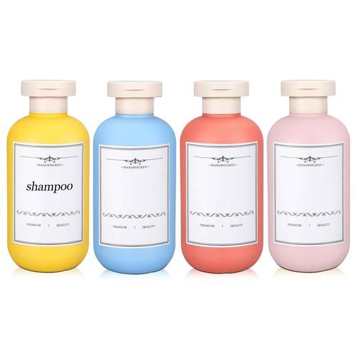 UMETASS 4 PACK 6.8 oz Plastic Travel Shampoo Bottles, Refillable Flip Cap Squeeze Bottles for Toiletries, Large Leakage-proof Travel Shampoo and Conditioner Container