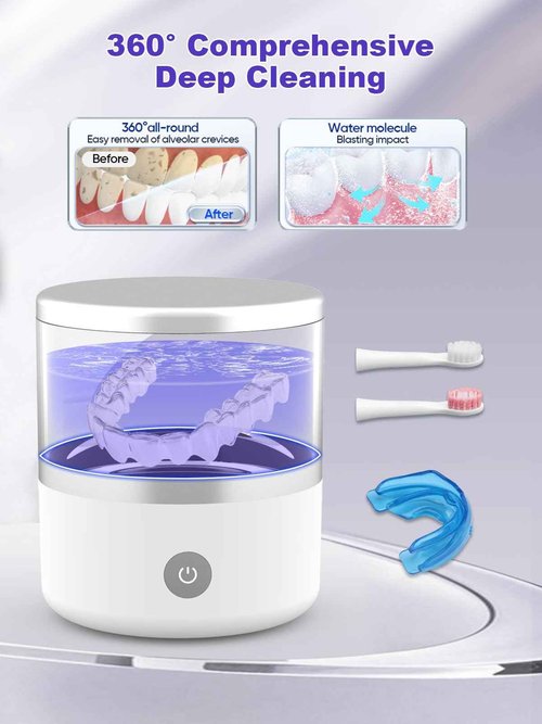 Voraiya Ultrasonic Retainer Cleaner with Transparent Tank, LED Atmosphere Light,45kHz Denture Cleaner Machine for Denture, Ring and Jewelry, Mouth Guard, Aligner, Night Guard, Braces