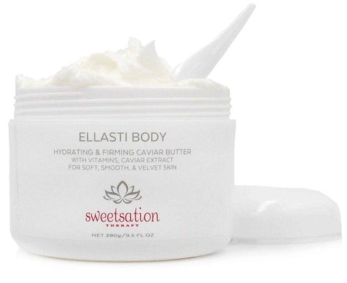 Sweetsation Therapy / YUNASENCE ELLASTIBODY Hydrating Firming Caviar Butter Moisturizing Cream, with Caviar Extract, Vitamin E, Reishi, Avocado & Green Tea. 9.5oz. For soft, comforted skin.
