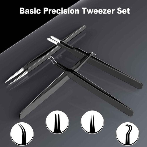 G.CATACC 4-Pack Precision Tweezers Set, Curved and Pointed Tweezer Kit for Craft, Eyelash Extension, Blackheads, Facial Hair, Ingrown Hair Removal, Electronics, Soldering, Jewelry - with Case