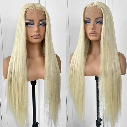 MITIMES 613 Wigs Long Straight Lace Front Wigs White Glueless Straight Hair Lace Front Wig Pre Plucked Synthetic HD Lace Front Wig 32inch