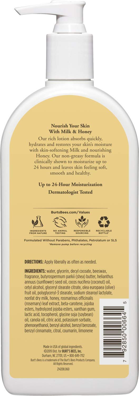 Burts Bees Body Lotion for Normal to Dry Skin with Milk & Honey, 12 Oz (Package May Vary)