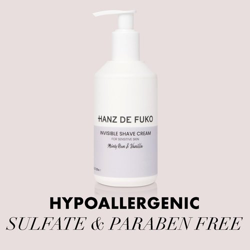Hanz de Fuko Invisible Shave Cream for Men & Women – Premium Shaving Cream, Great for Sensitive Skin – Hypoallergenic Formula with Aloe Vera, Shea Butter, Acai – Sulfate and Paraben Free – 8 oz.