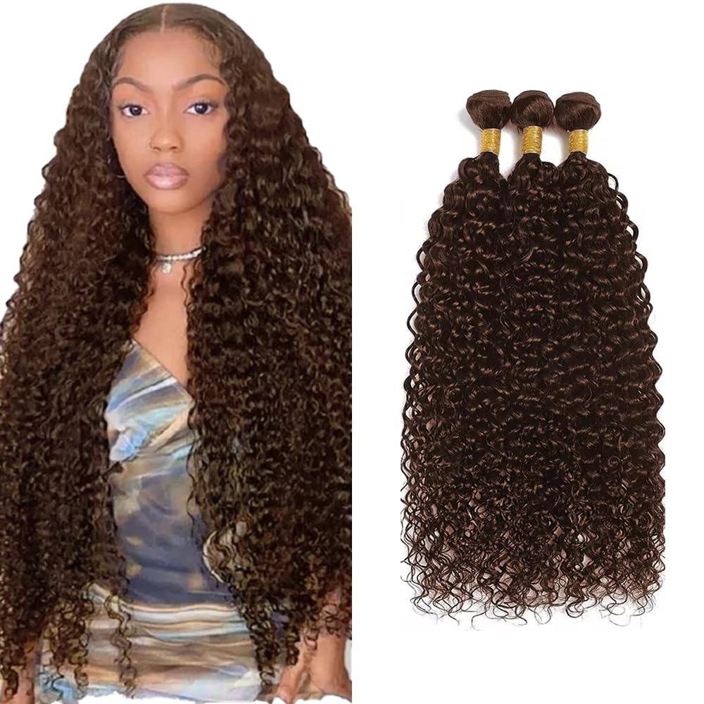 28 30 32 inch Brown Bundles Chocolate Brown Kinky Curly Human Hair Bundles Brown Curly Bundles Unprocessed Virgin Hair 3 Bundles Color #4 Bundles Hair Weave