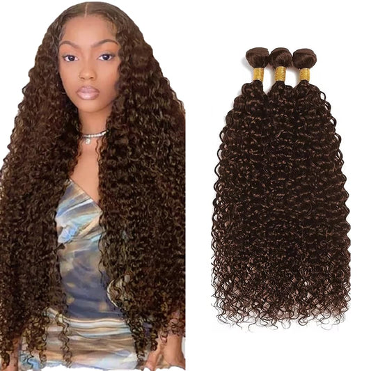 28 30 32 inch Brown Bundles Chocolate Brown Kinky Curly Human Hair Bundles Brown Curly Bundles Unprocessed Virgin Hair 3 Bundles Color #4 Bundles Hair Weave