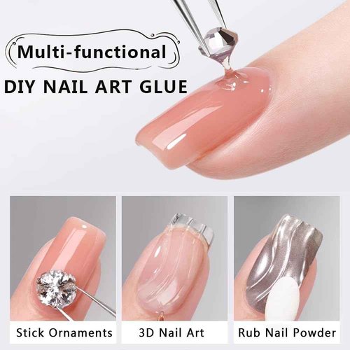 SUTOKAKA Rhinestone Glue for Nails, Super Strong Gel Nail Glue for Nail Charms Resin Gems Diamonds Beads Jewelry Decorations 3D Nail Gel 30ML Cured Need