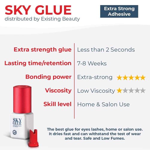 2 Pack Sky Glue S+ Eyelash Extension Glue Professional Use Only - Extra Strong Lash Extensions Adhesive 6-7 Weeks Retention and 1-2s Dry, Long Lasting Semi Permanent Black Glue - 2 Bottles 5 ml Ea