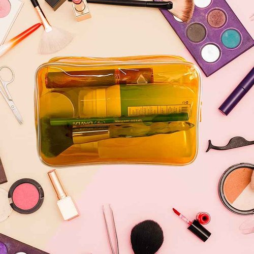 TotePrint Clear Small,Pvc Makeup Pouch Bag, 7"x2.3"x4.7" Size TSA Approved Toiletry Bag, Transparent Travel Bags for Toiletries, Clear Cosmetic Bag for Women and Men Small (transparent)