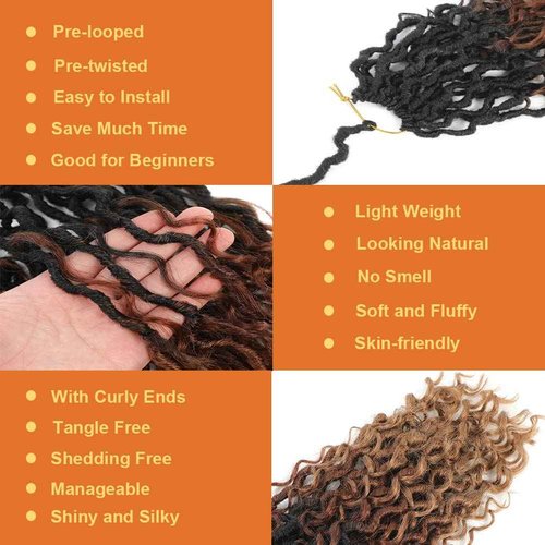 Crochet Hair for Black Women 14 Inch 7 Packs Goddess Locs Crochet Hair Faux Locs Pre-looped River Hair with Curly Ends(1B/30/27#)