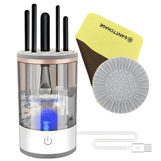 GANTTCHAGE Electric Makeup Brush Cleaner Machine,Automatic Make Up Brush Cleaner,Cosmetic Brush Cleaner Machine for All Size Beauty Makeup Brushes,Gift for Lady (White+Gray)