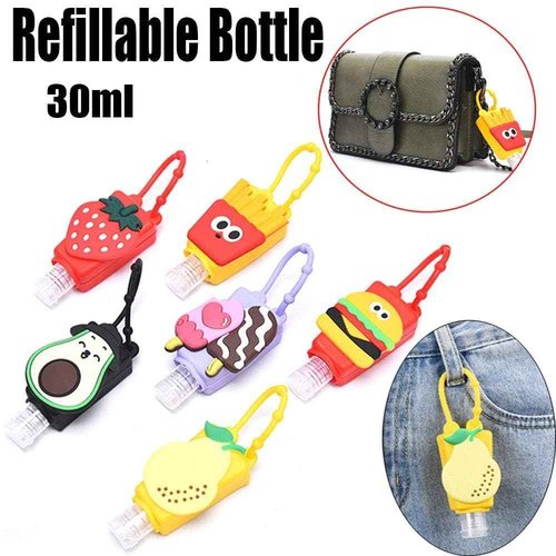 Strawberry Empty Travel Hand Sanitizer Bottle, Silicone Sleeve Refillable Empty Squeeze Leakproof Flip Cap Keychain, Hand Soap Holder Cosmetic Containers, Refillable Portable Travel Containers