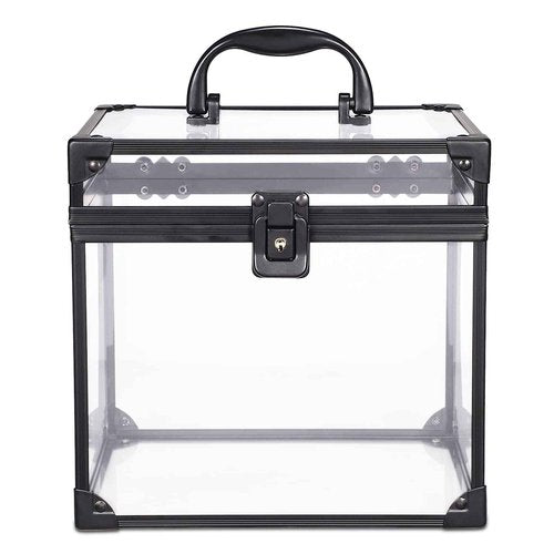 Noverlife Portable Crown Case for Pageants, 8x7x7.5inch Clear Makeup Tools Storage, Large Cosmetic Display, Travel Toiletry Organizer Train Box With Latches, Tiara Storage for Women