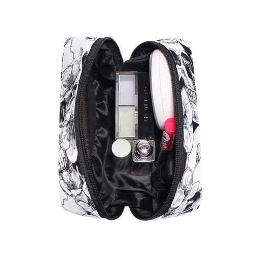 ZOEO Makeup Pouch Sugar Skull Mexican Floral Halloween Mini Makeup Bag Organizer Travel Zip Toiletry Bag Small Cosmetic Train Case Beauty Bag for Teens Girls Women Black White