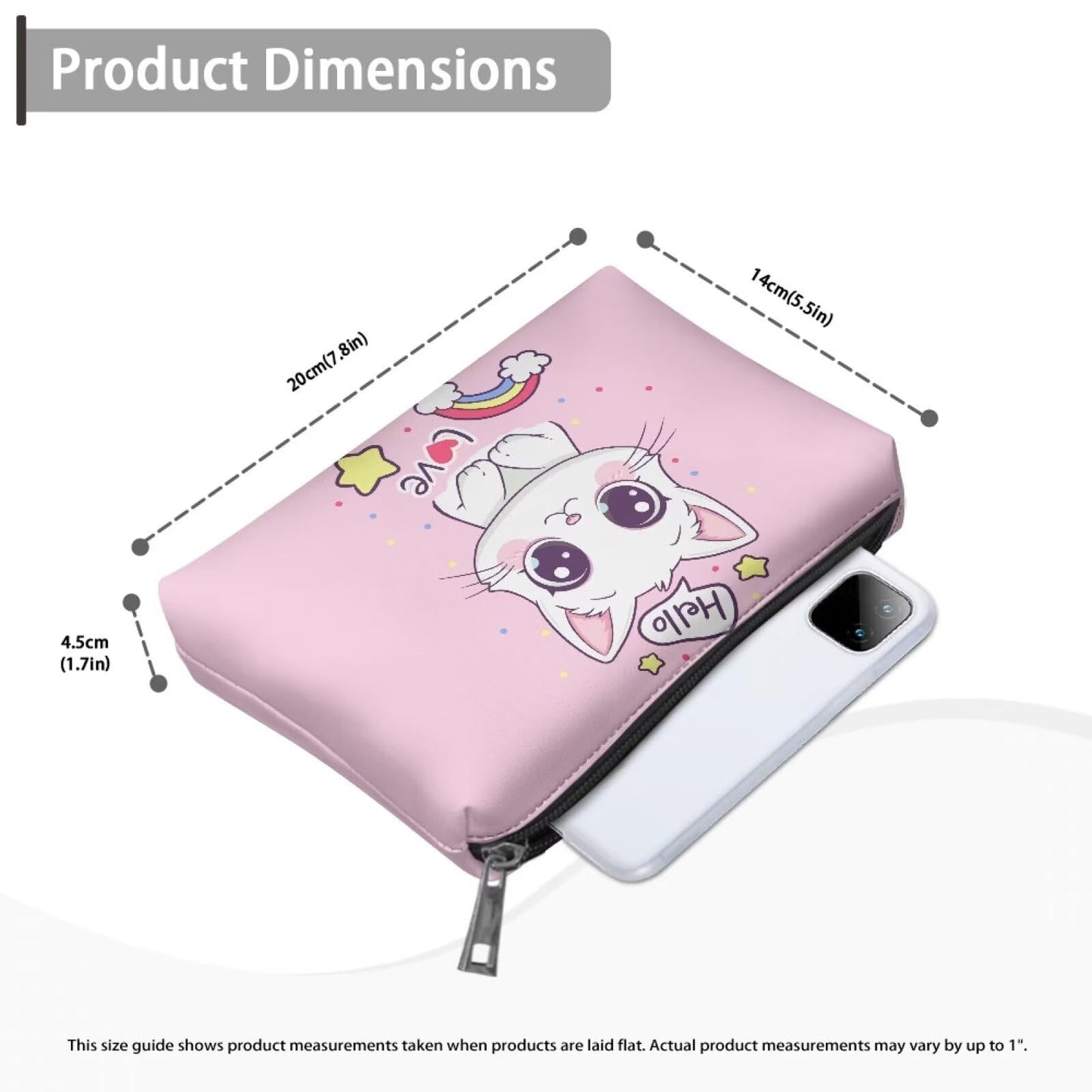 ELEDIZI Cute Cat Makeup Bag for Purse Travel Toiletry Bag for Women Carry On Skincare Bag for Traveling Zipper Pouch Cosmetic Bag Purse Size Travel Bag for Makeup Brushes,Phone,Keys,Lipstick,Card