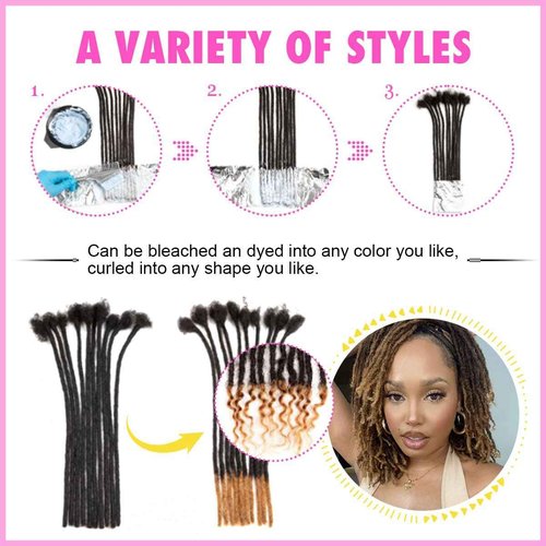 8 inch Loc Extensions Human Hair with Curly Ends, 0.4cm Width Permanent Dreadlock Extension Human Hair 20 Strands Natural 1b27 100% Full Handmade Dreads .Dyed and Bleached Drealocks