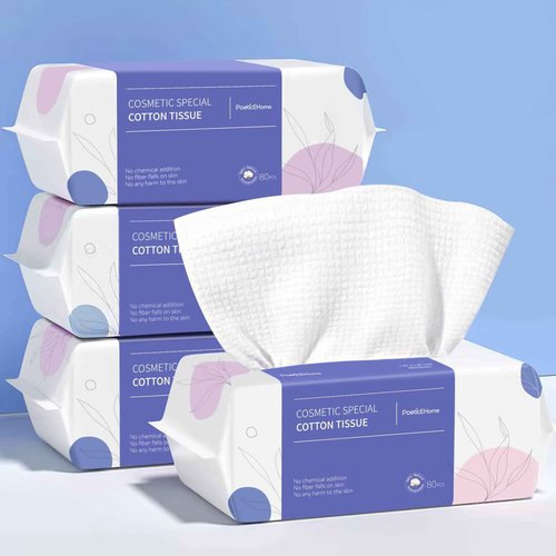 PoeticEHome Extra Thick Face Towels Disposable | Cotton Soft Dry Wipes Biodegradable for Facial Cleansing & Makeup Remover (4 Pack)