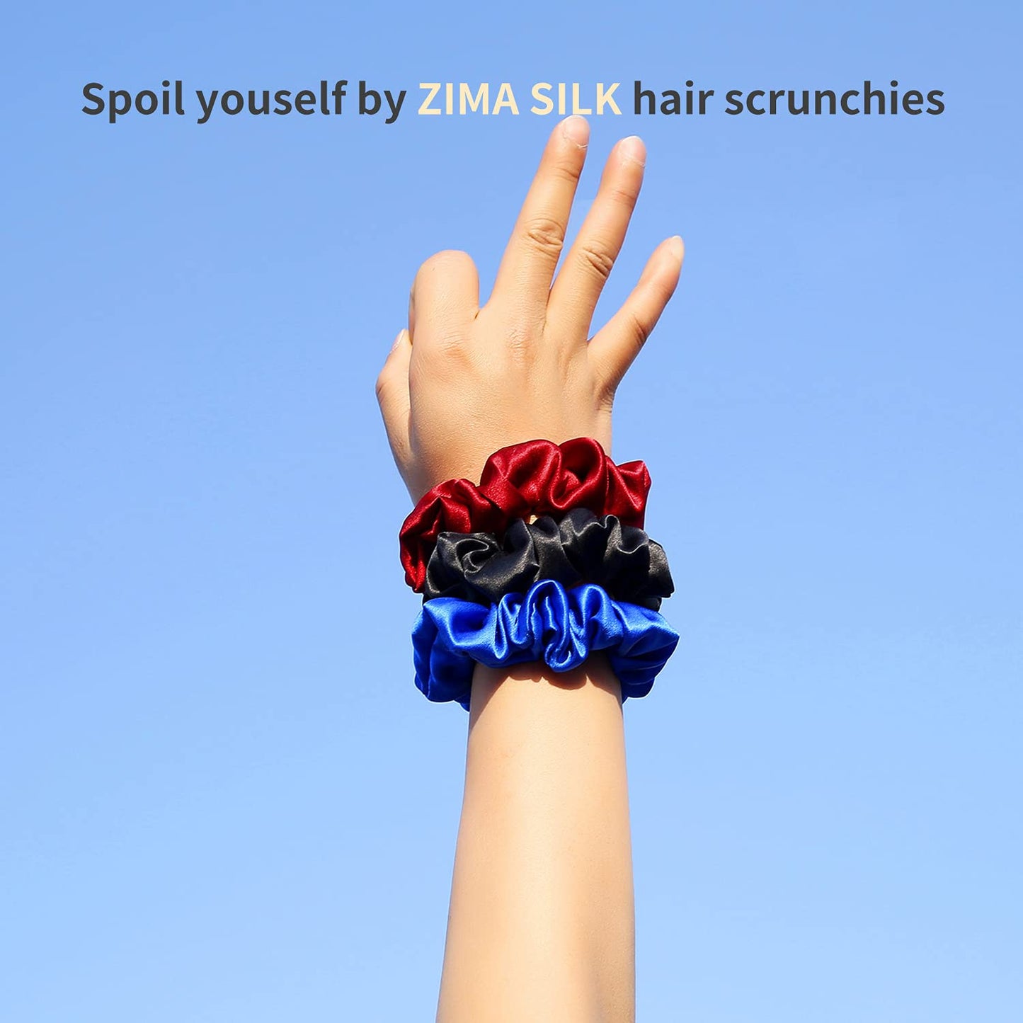 ZIMASILK 100% Mulberry Silk Hair Scrunchies, Best For Women And Girls’Hair 19 Momme Elastic Hair Bands for Ponytail Holder Gentle And No hurt (3 Pack, Burgundy, Black, Royal Blue)